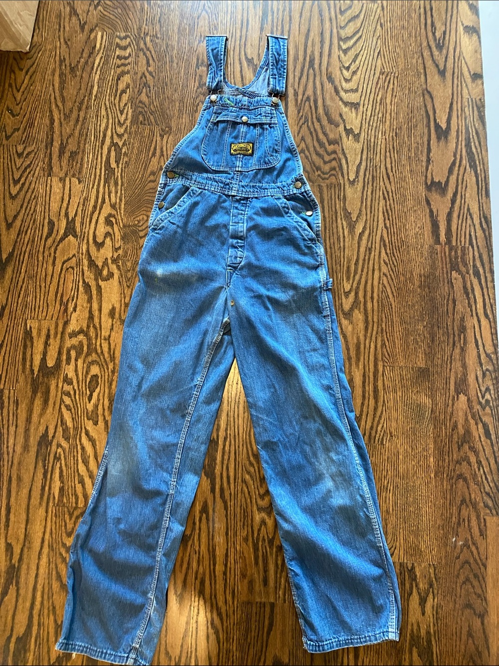 Vintage Relaxed Blue Denim Overalls for Men or Women